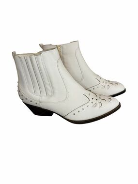 Sugar White Studded Western Ankle Booties